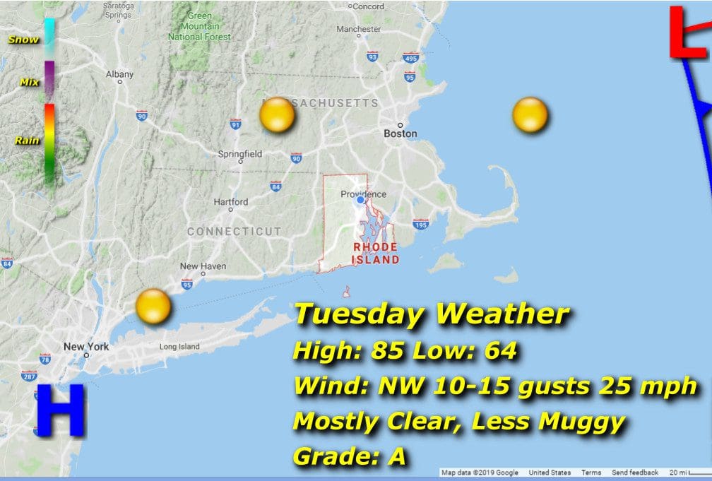Rhode Island weather in New England on Tuesday.