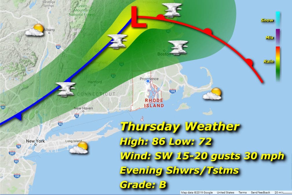 Rhode Island's weather map on Tuesday shows the direction of the storm.