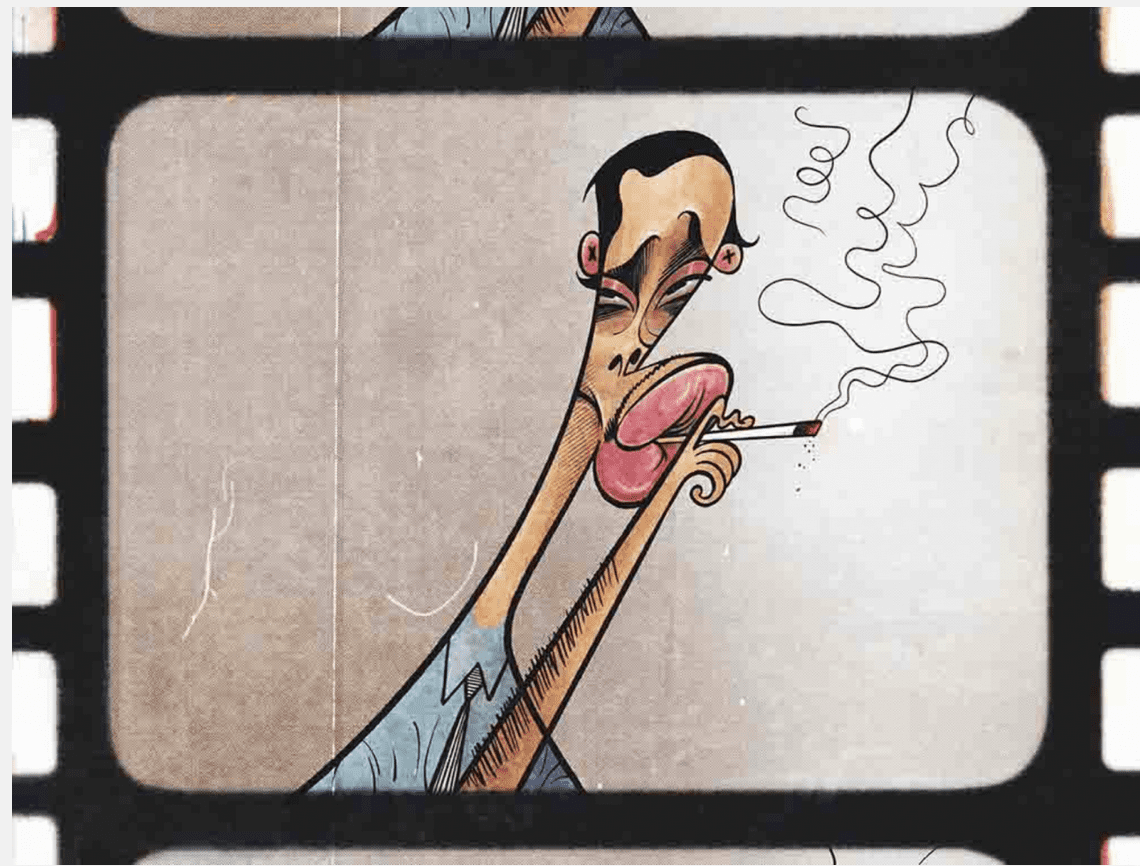 Cartoon of obama smoking a cigarette.