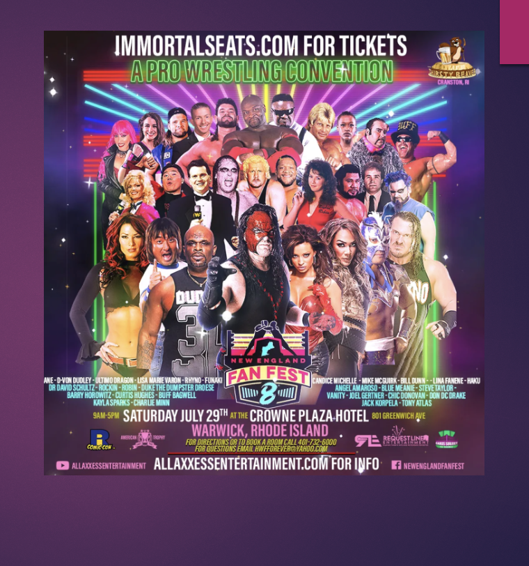 A wrestling poster featuring immortal seats for tickets.
