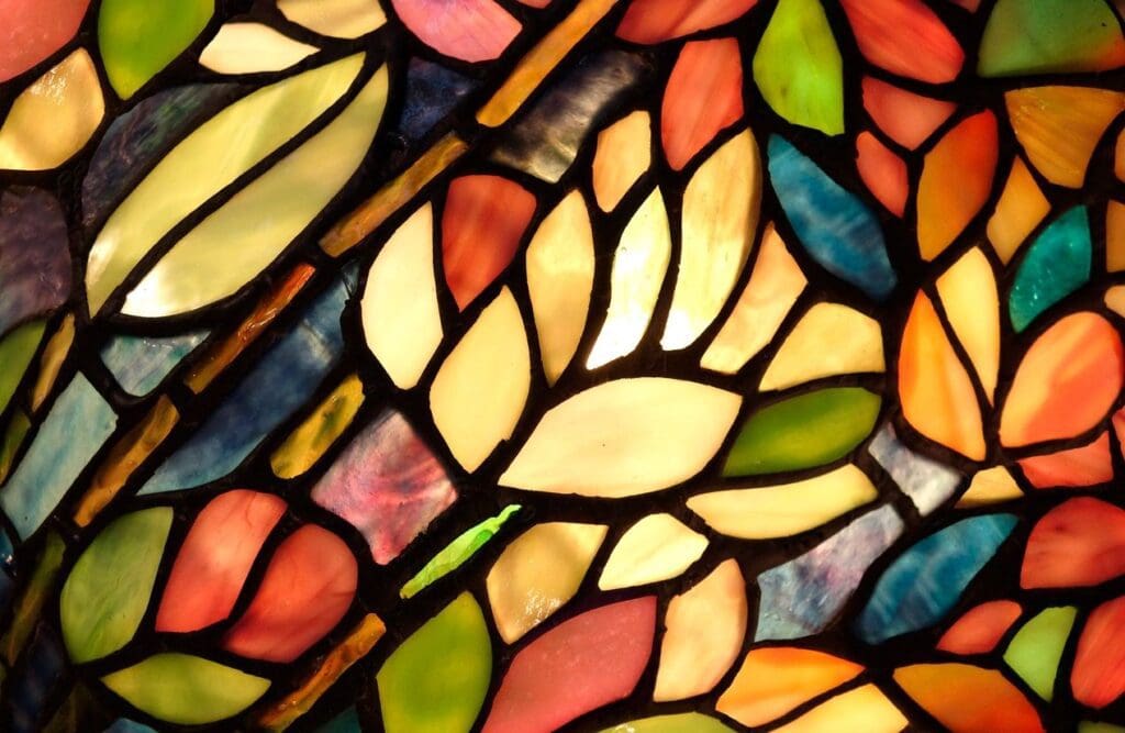 A close up of a stained glass window.