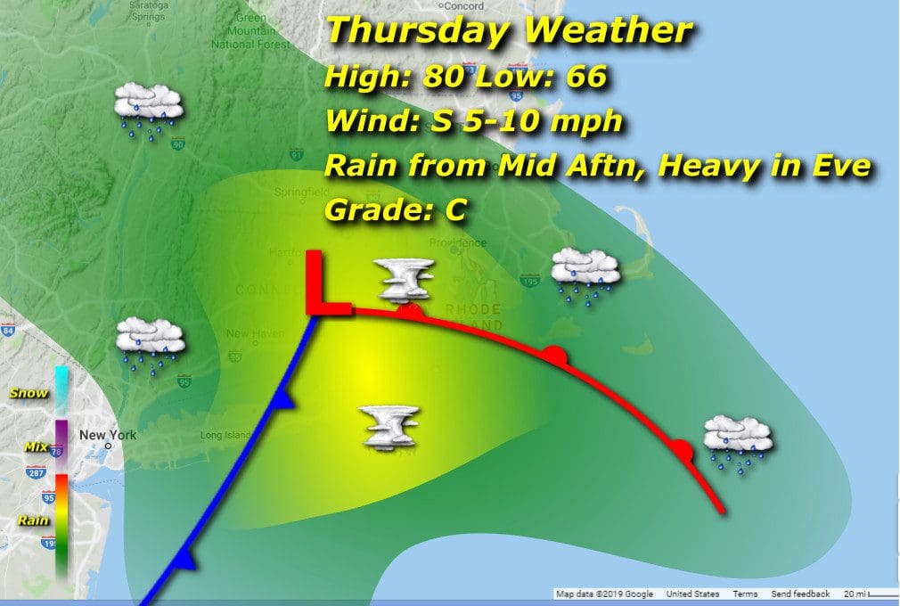 Rhode Island's Tuesday weather map.