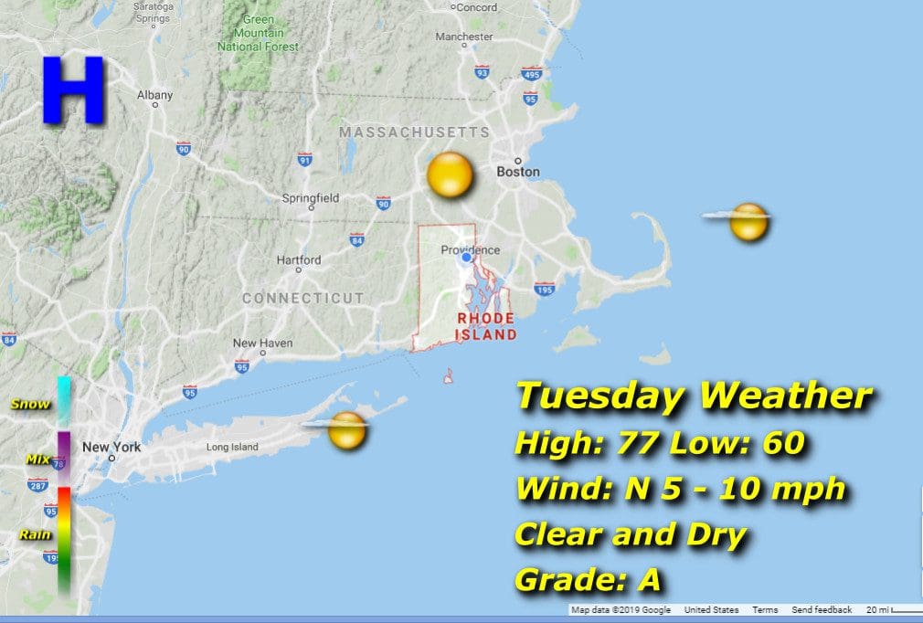 Rhode Island weather on Tuesday in New England.