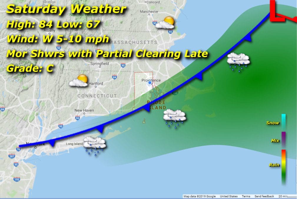 Rhode Island weather map on Saturday.