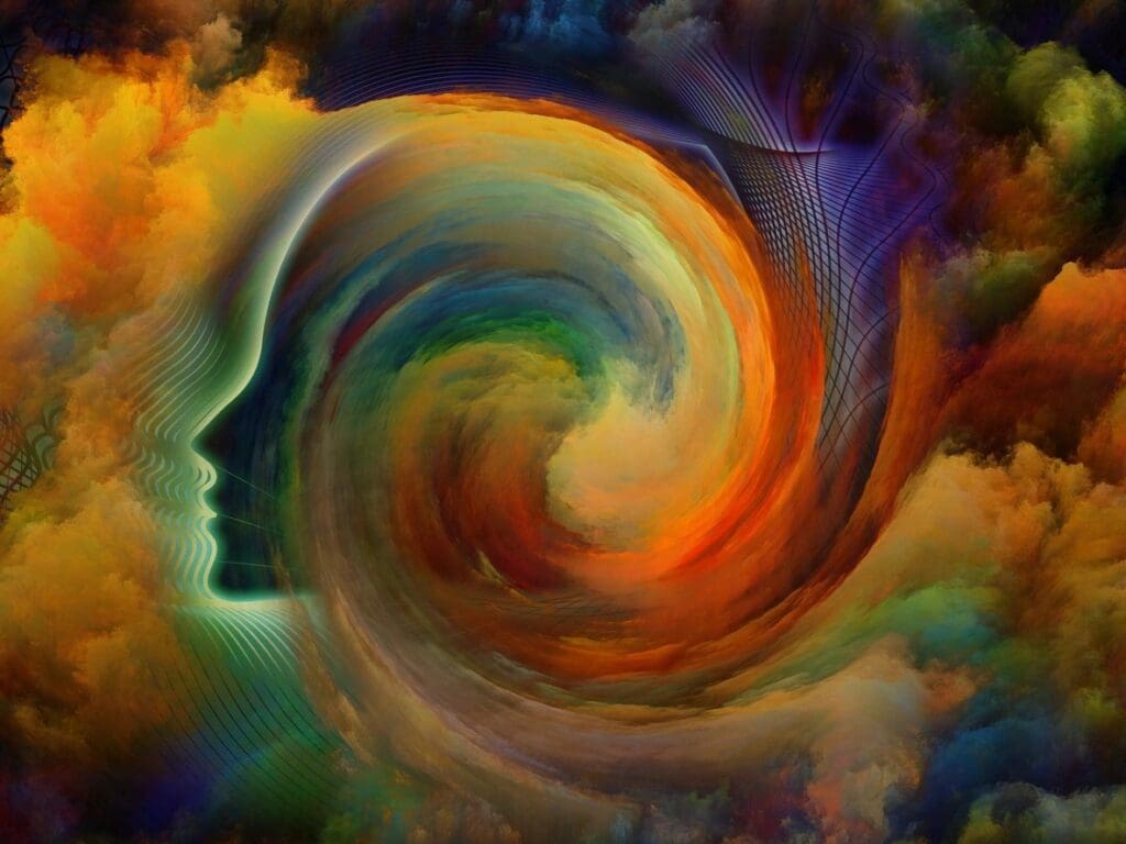 An abstract image of a woman's head in the clouds.