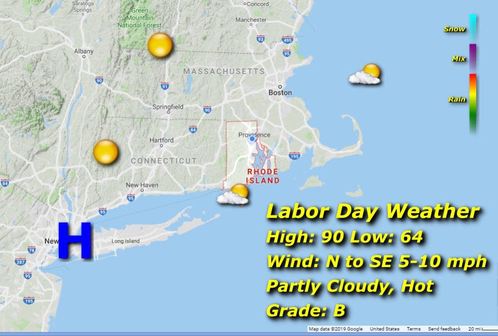 Labor day Rhode Island weather map.
