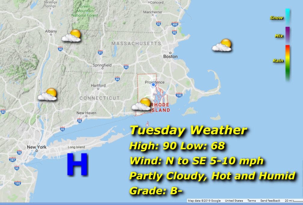 Rhode Island weather forecast for Tuesday in New England.