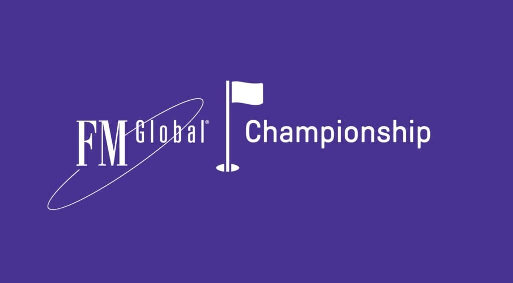 The fm global championship logo on a purple background in Rhode Island weather.