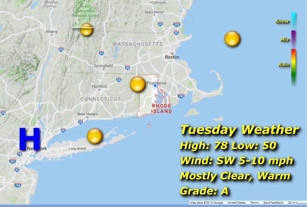 Rhode Island weather map for Tuesday.