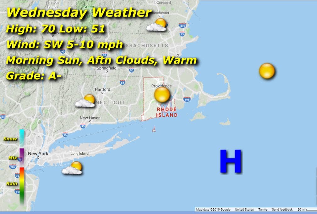 A Rhode Island weather map for Wednesday.