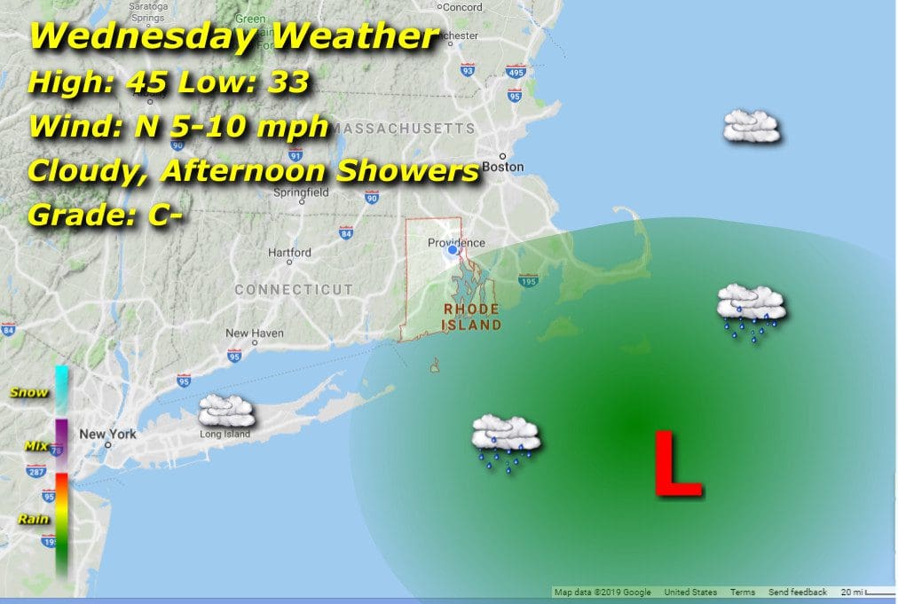 Rhode Island weather map on Wednesday.