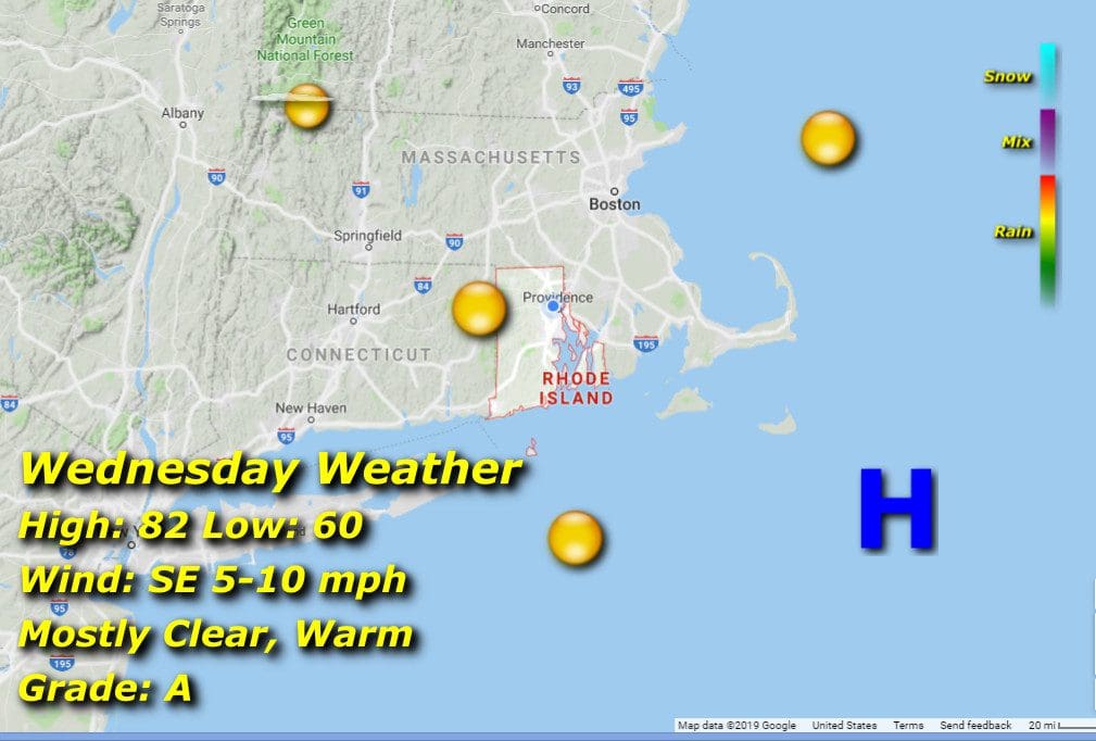 Wednesday weather in Massachusetts and Rhode Island.