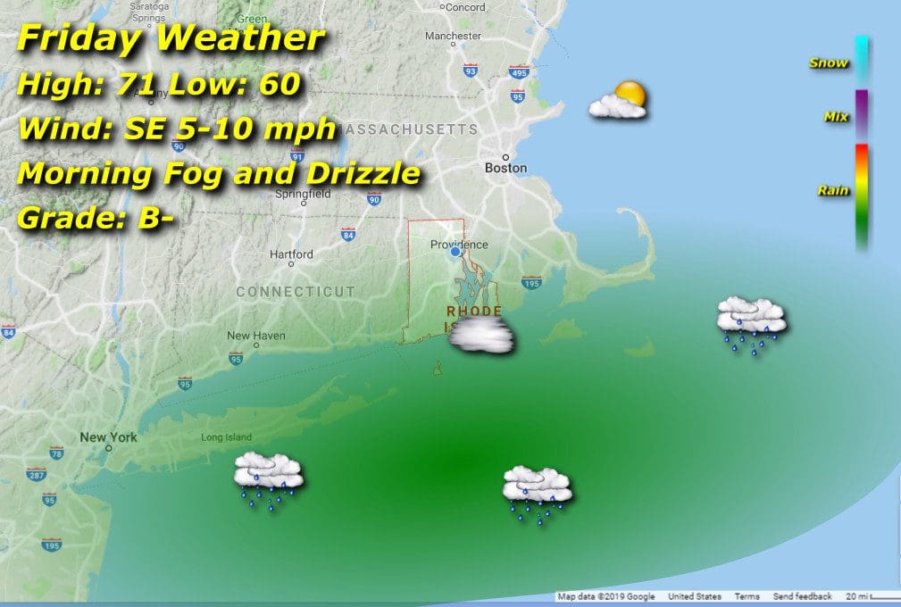 A Rhode Island weather map for Friday.