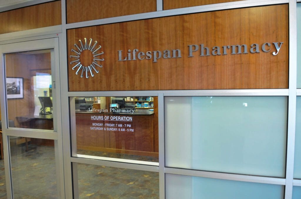 The entrance to an uninsured lifespan pharmacy.