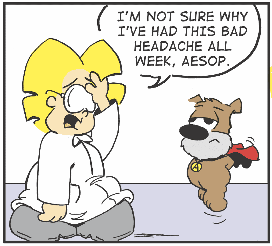 A cartoon depicting a dog experiencing sour grapes and a bad headache.