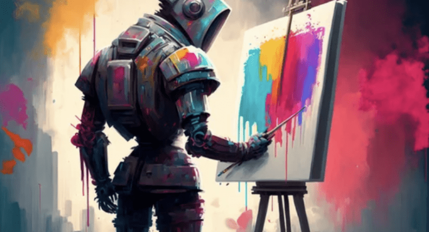 An AI-driven robot flawlessly paints on an easel.