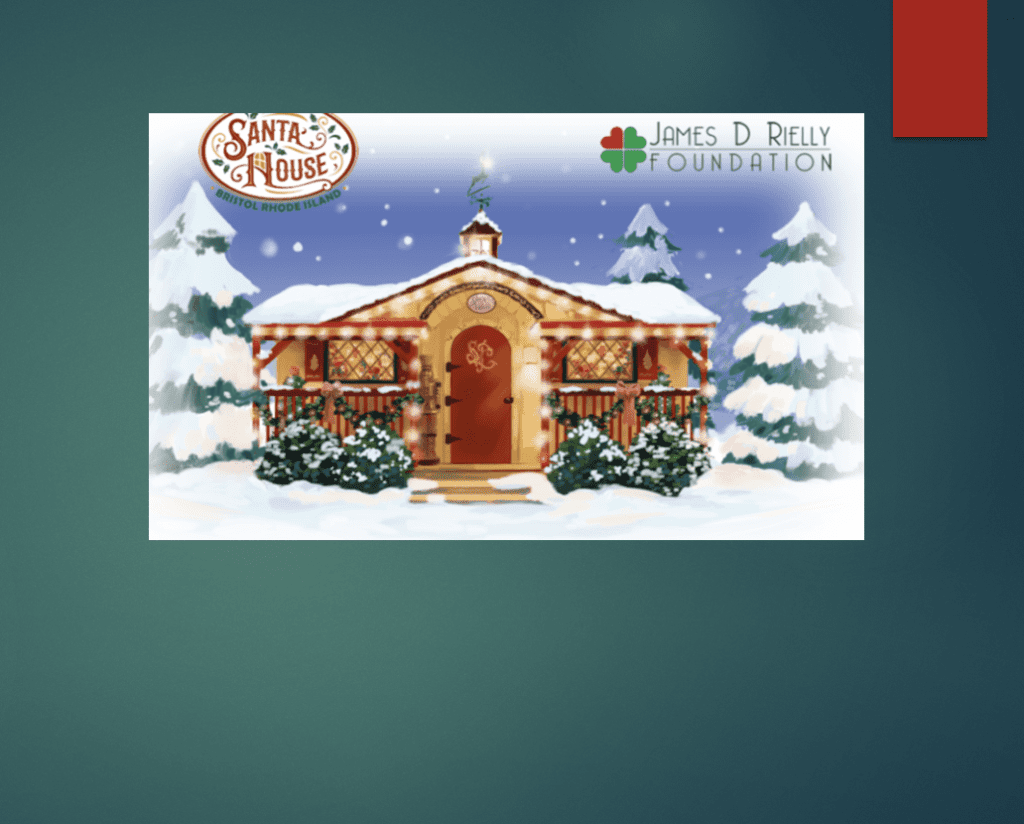 A festive Christmas card featuring Santa's gingerbread house.