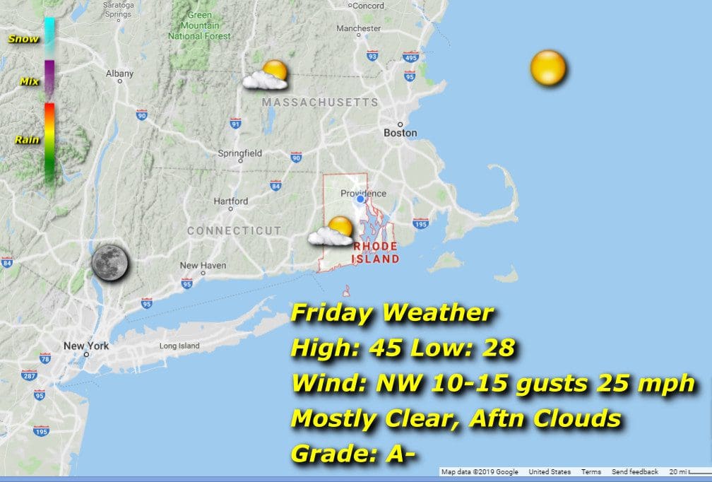 A map displaying the current weather conditions in New Hampshire.