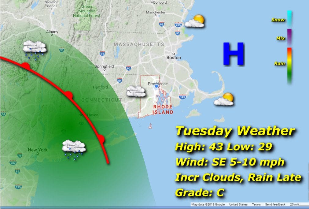 Rhode Island weather map on Tuesday.