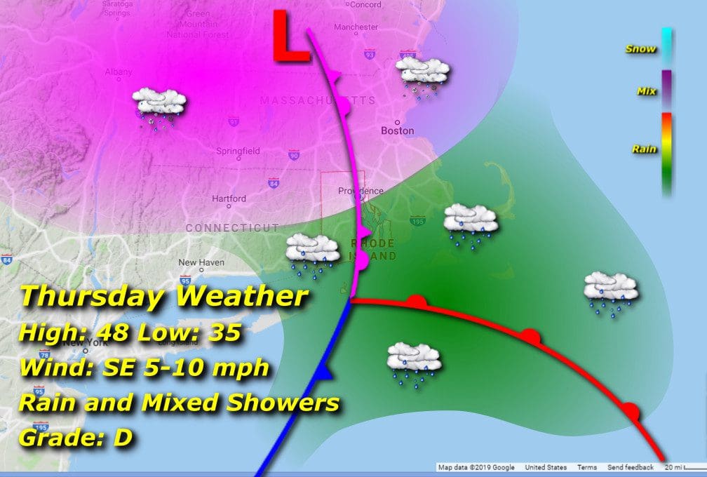 Rhode Island Tuesday weather map.