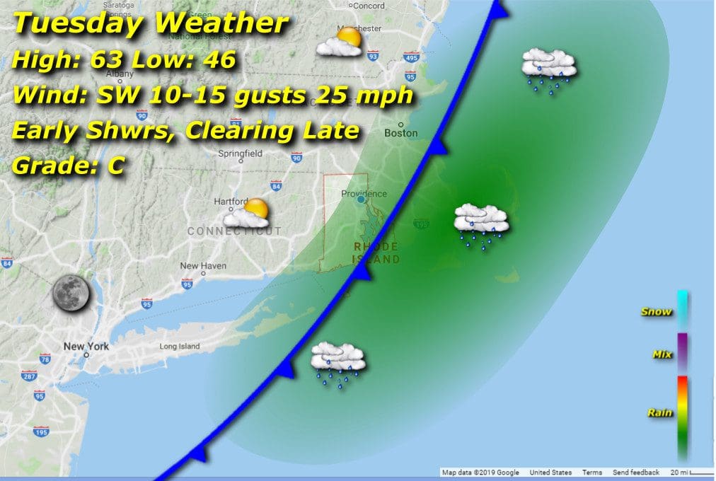 Rhode Island weather map on Tuesday.