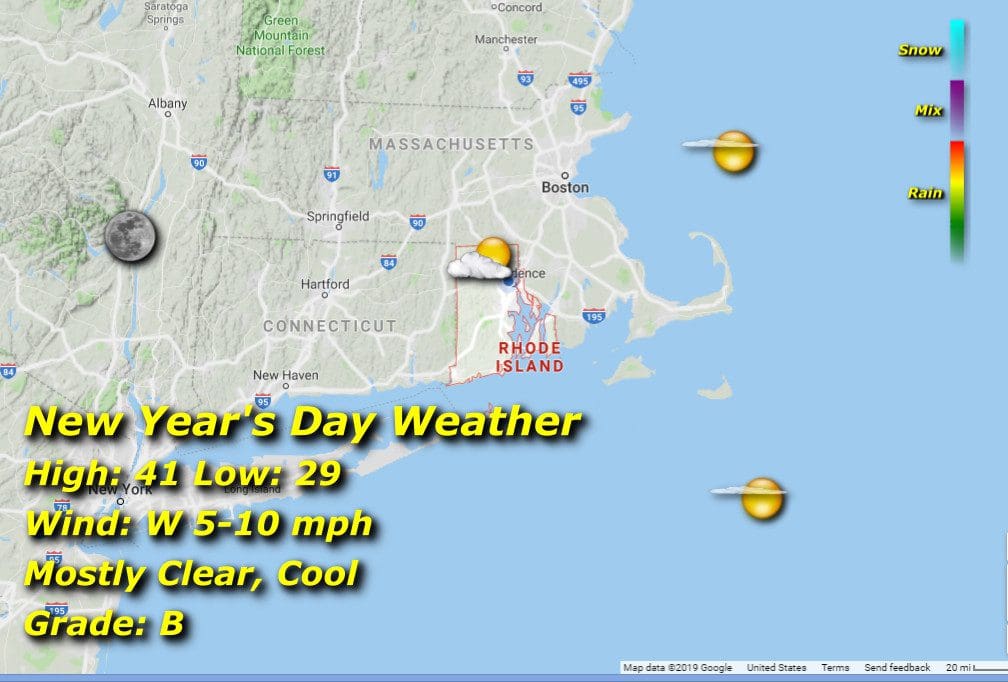 New years day weather in Massachusetts with a glimpse of Rhode Island weather.