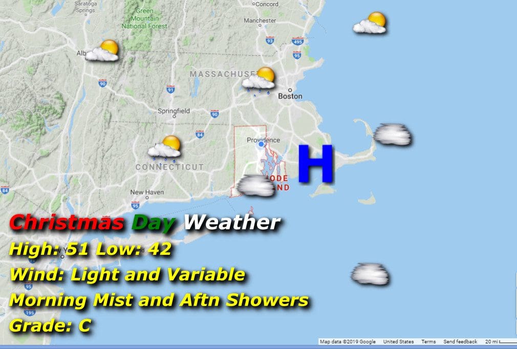 A map displaying the weather conditions in Massachusetts.