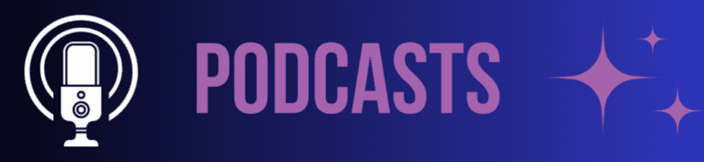 Podcasts logo with a microphone and stars.