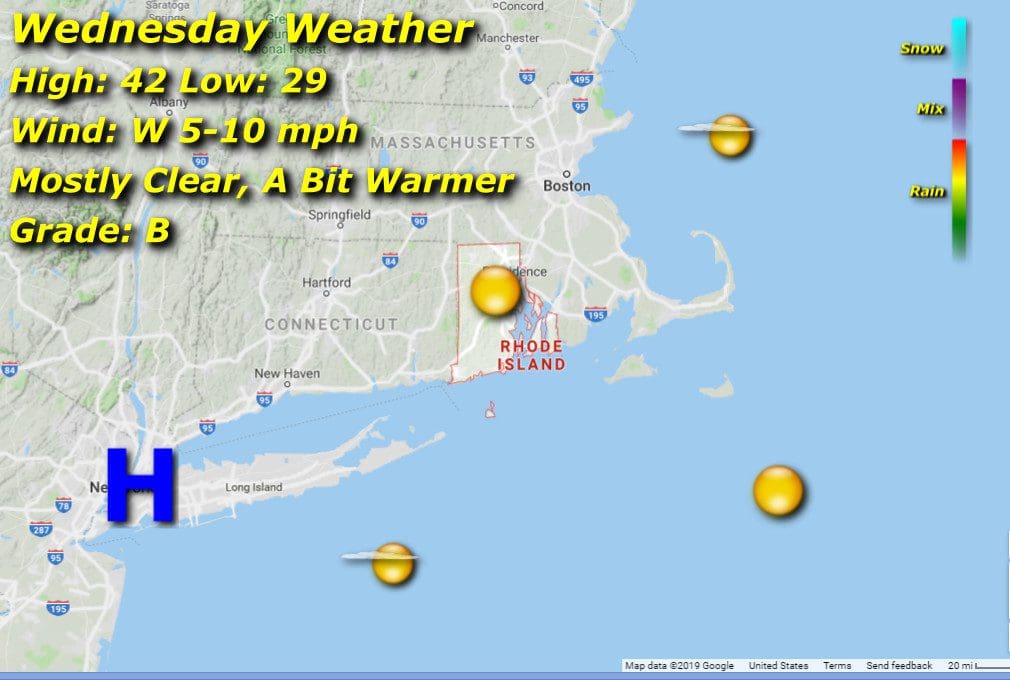 Rhode Island Wednesday weather map.