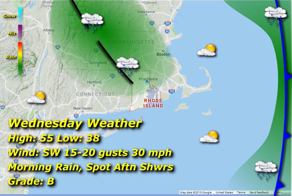 Rhode Island Wednesday weather map.