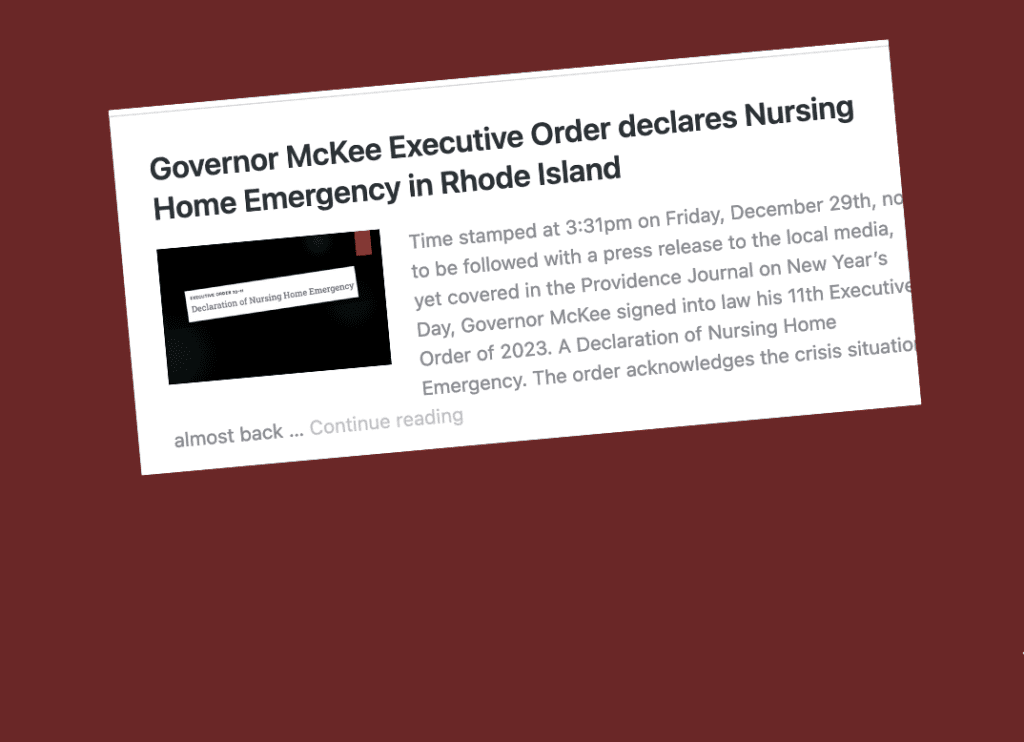 A news article with the text governor makes executive order on nurses home emergency in dorsey island.