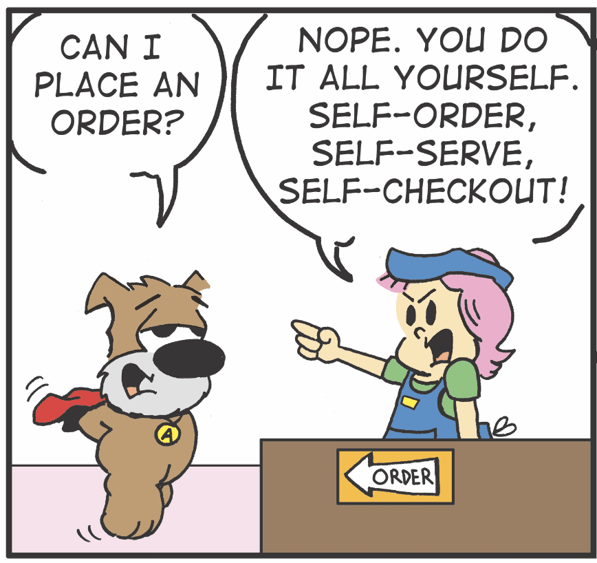 A comic strip about a self-serve comics self-check.