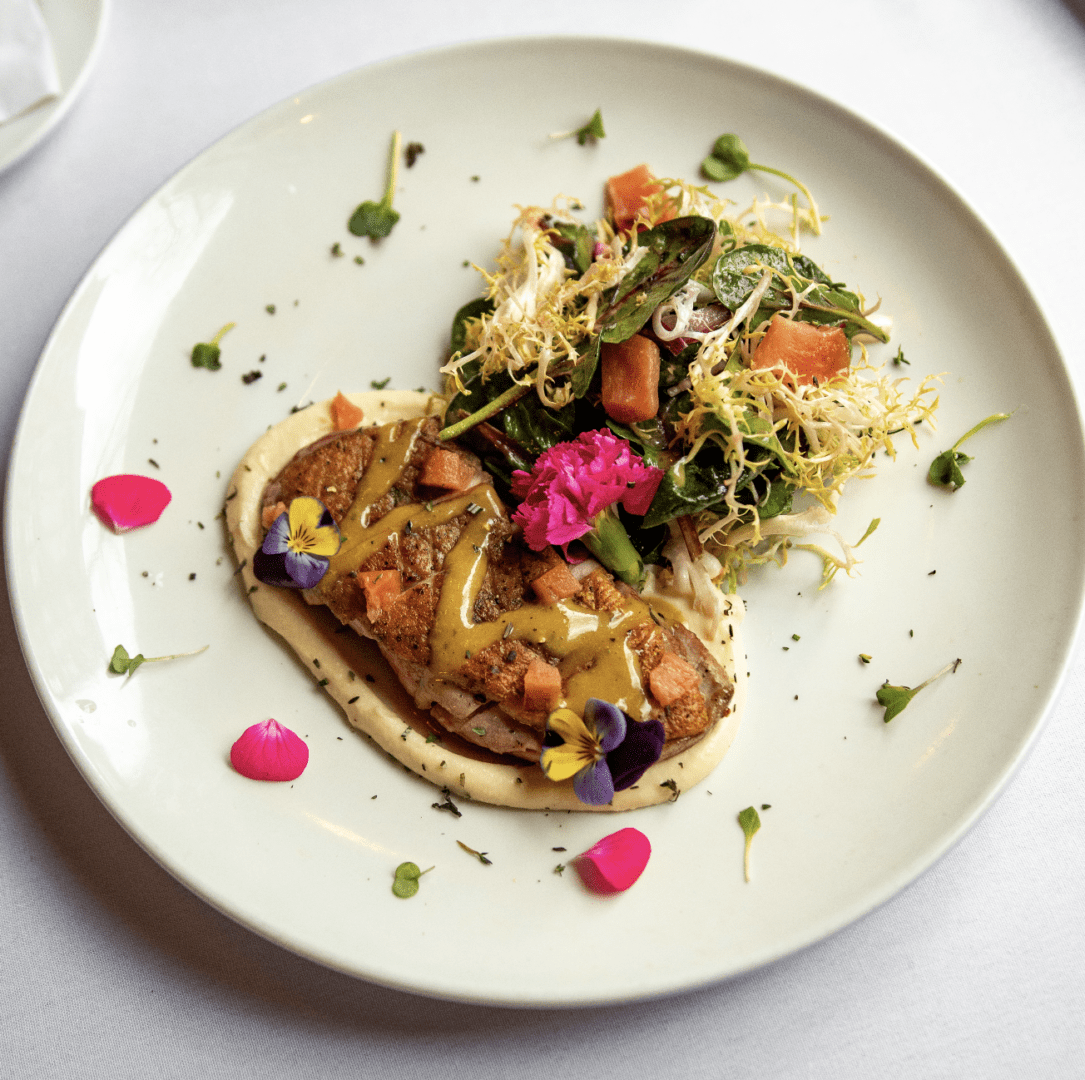 A plate of food on a table.