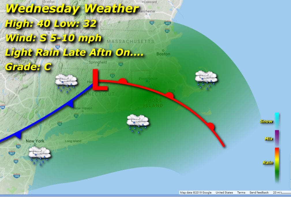Rhode Island Wednesday weather map.