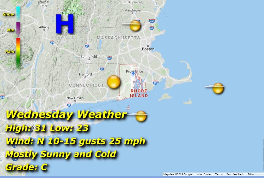 Wednesday weather in Rhode Island.