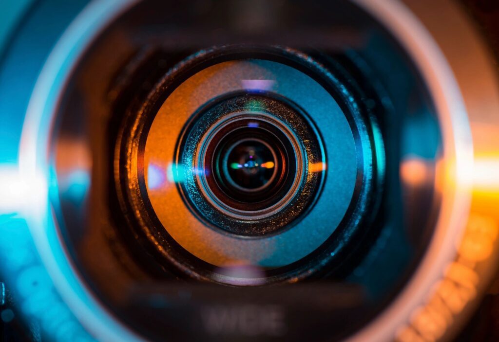 A close up of a video camera lens.