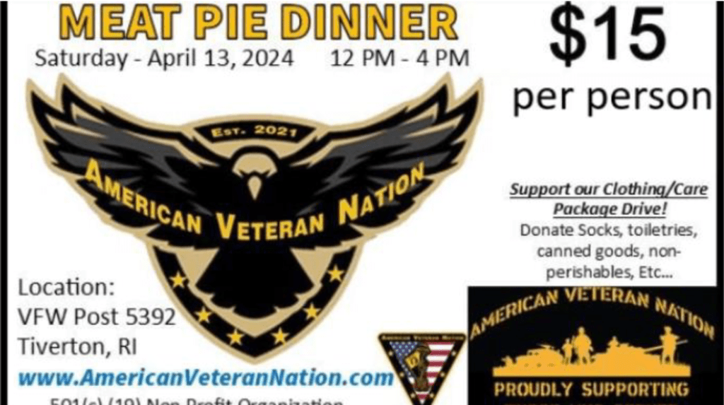 A flyer for the veterans' meat pie dinner.
