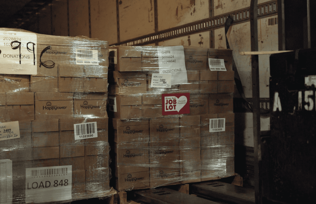 Pallet of HappyFamily donations.
