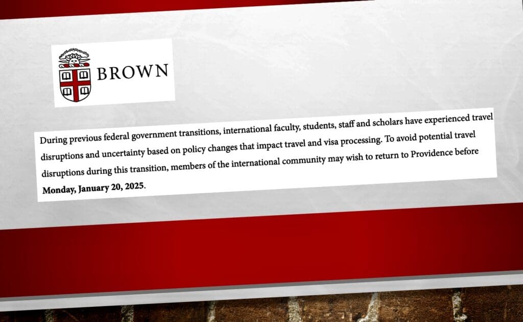 A red and white sign with the word " brown ".