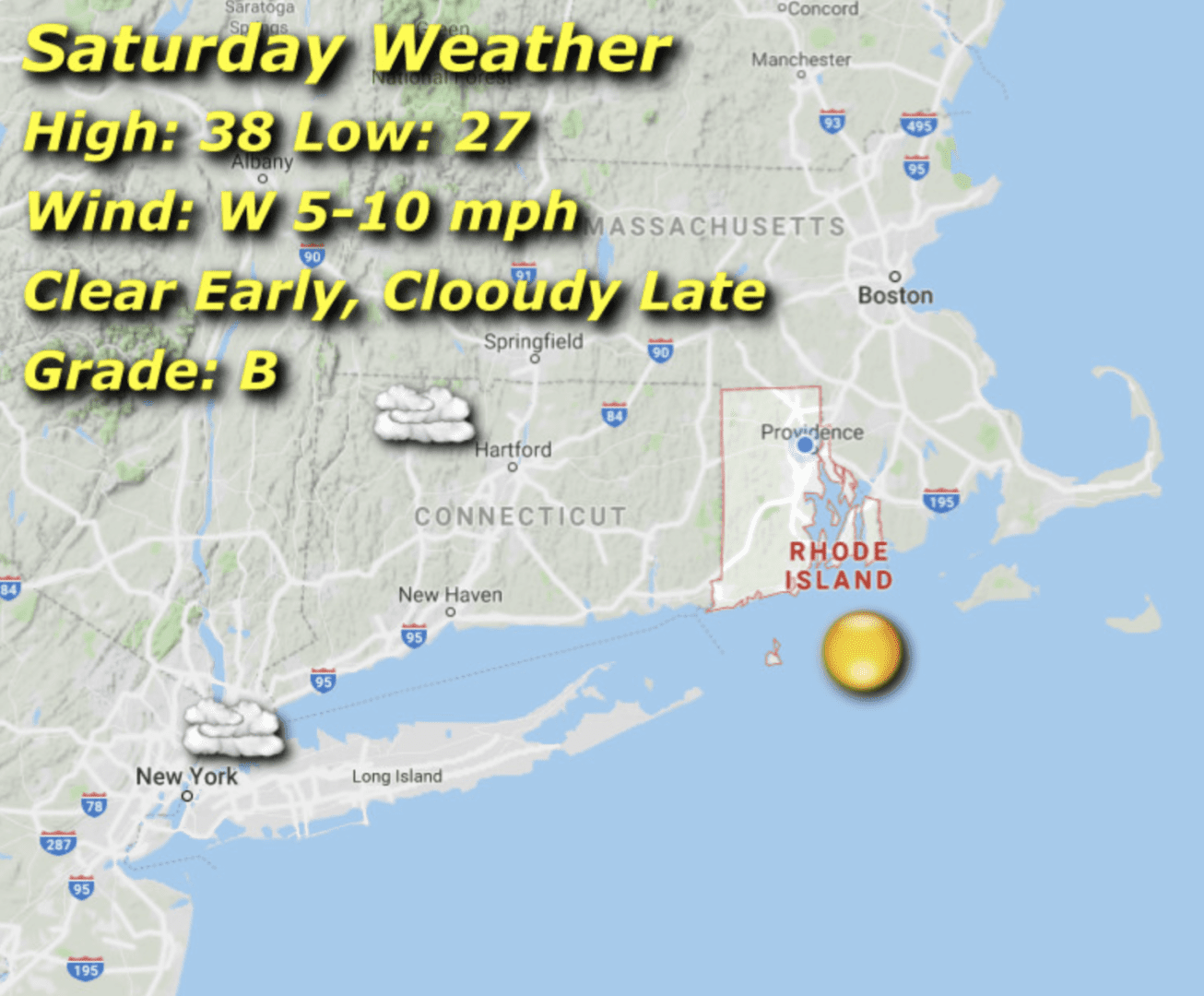 A map of the weather in rhode island.