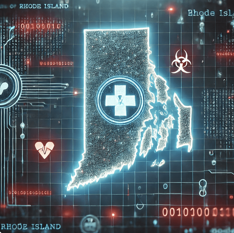 A map of rhode island with a medical cross on it.