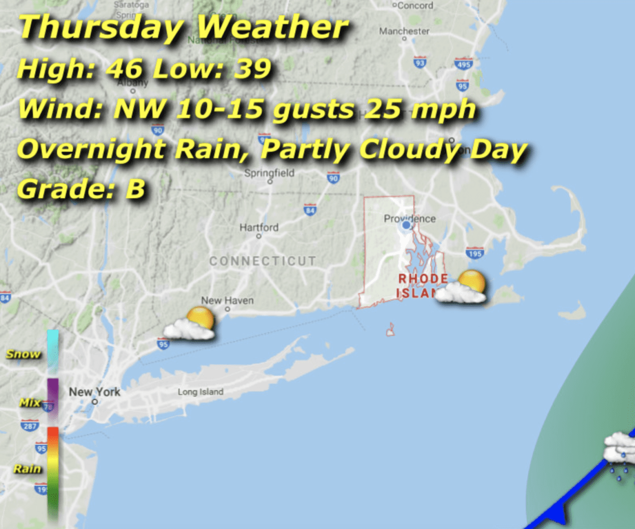 A map of the weather in new england