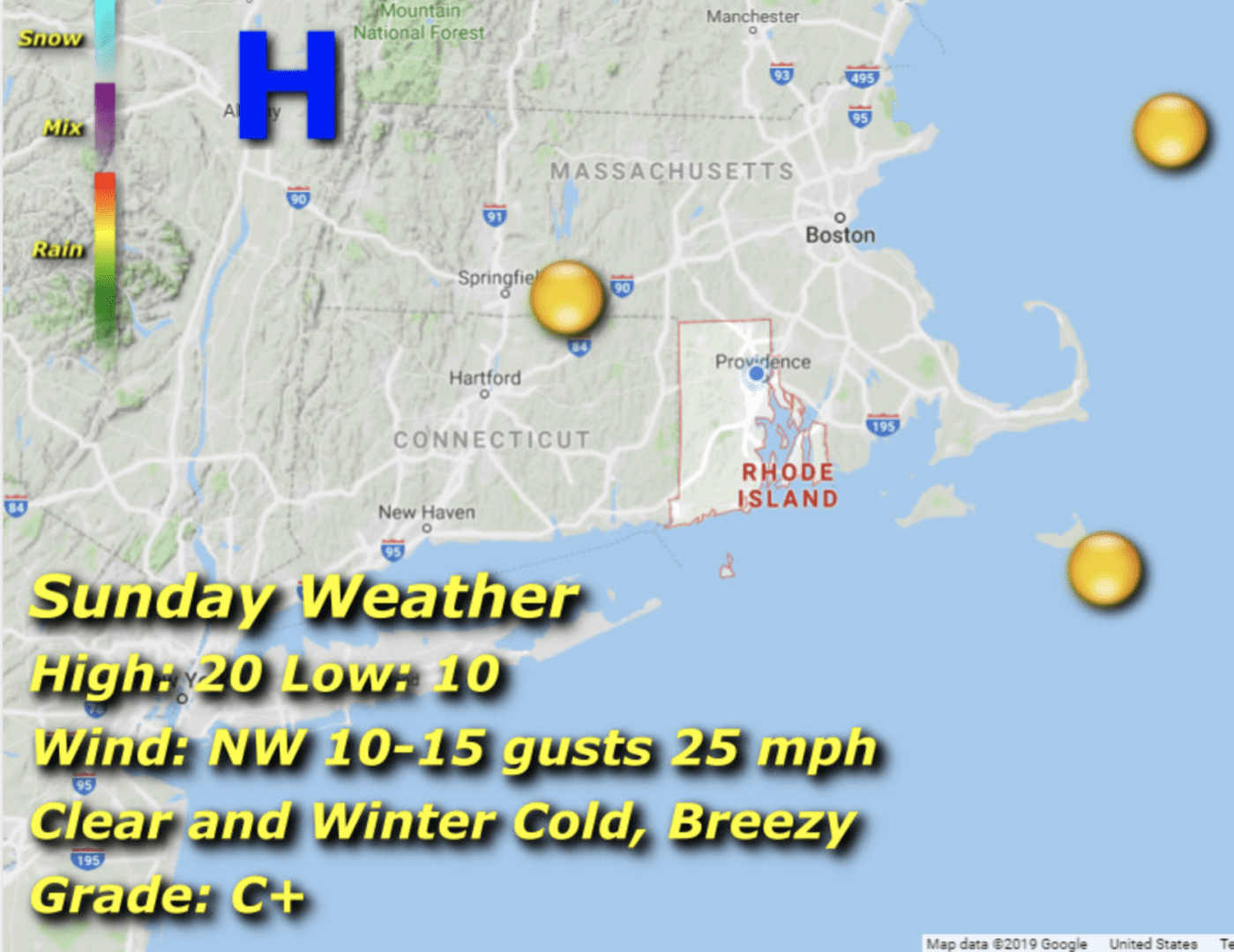 A map of the weather in rhode island.