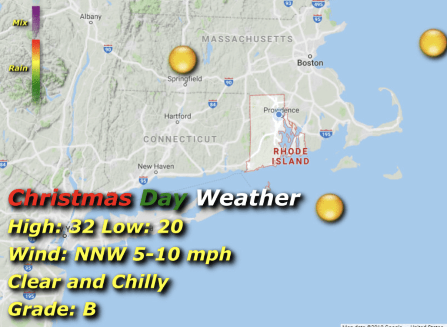 A map of the weather in rhode island.