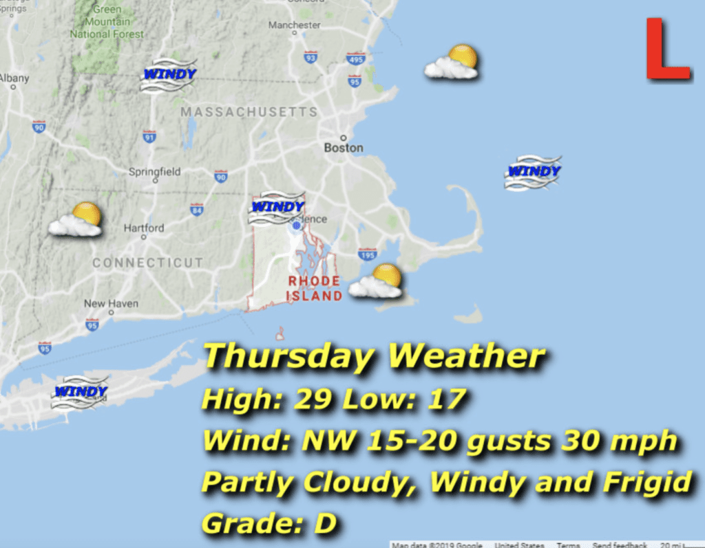 A map of the weather in new england.