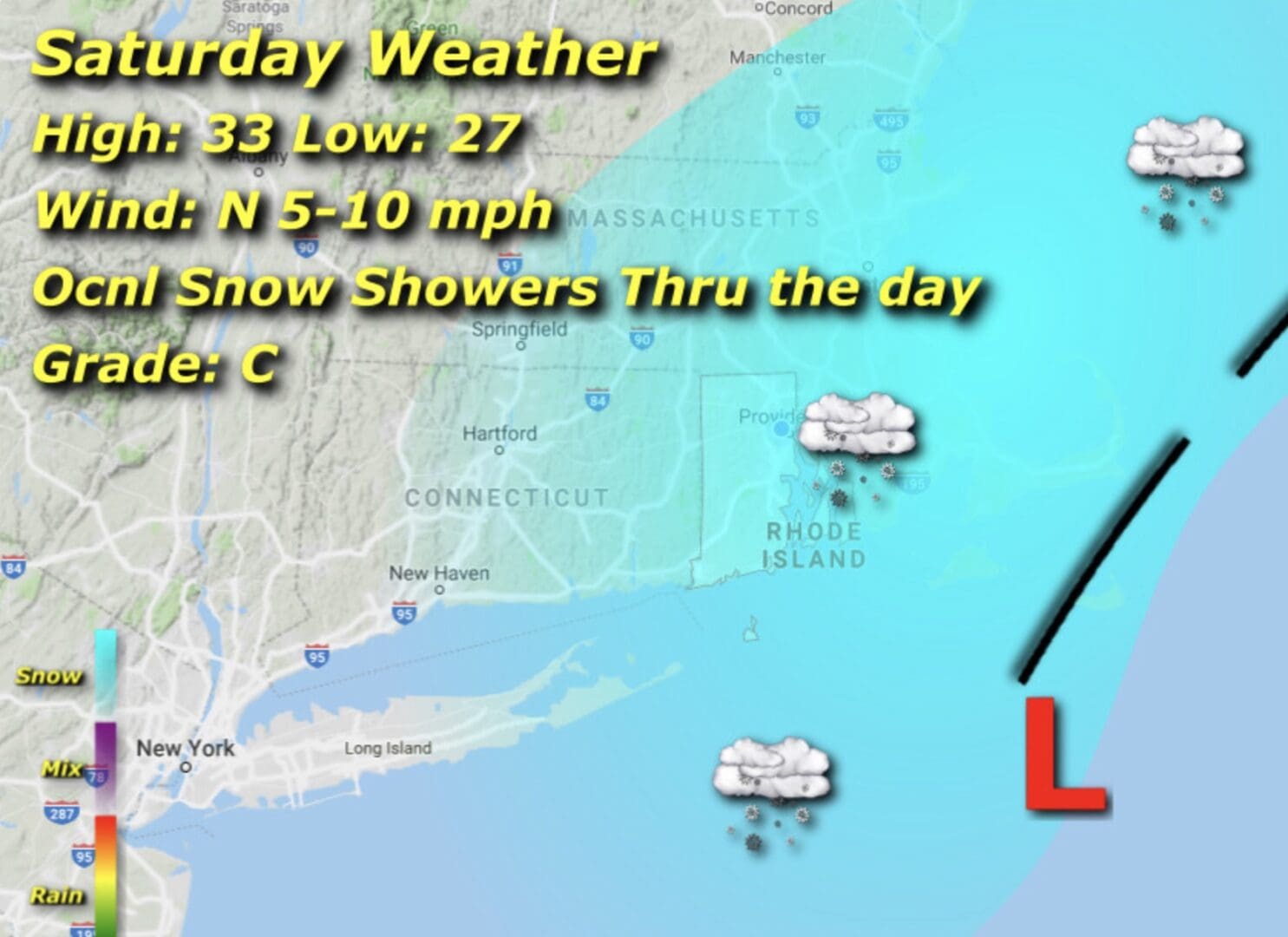 A map of the weather in new york city.