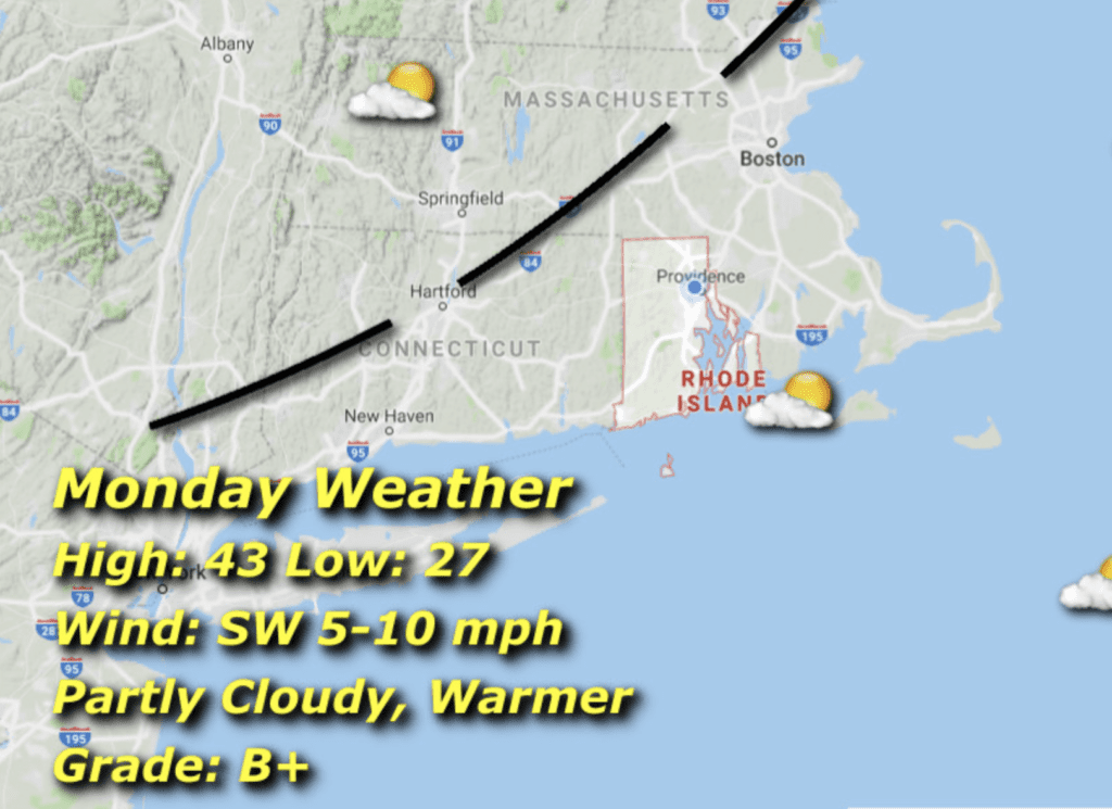 A map of the weather in rhode island.