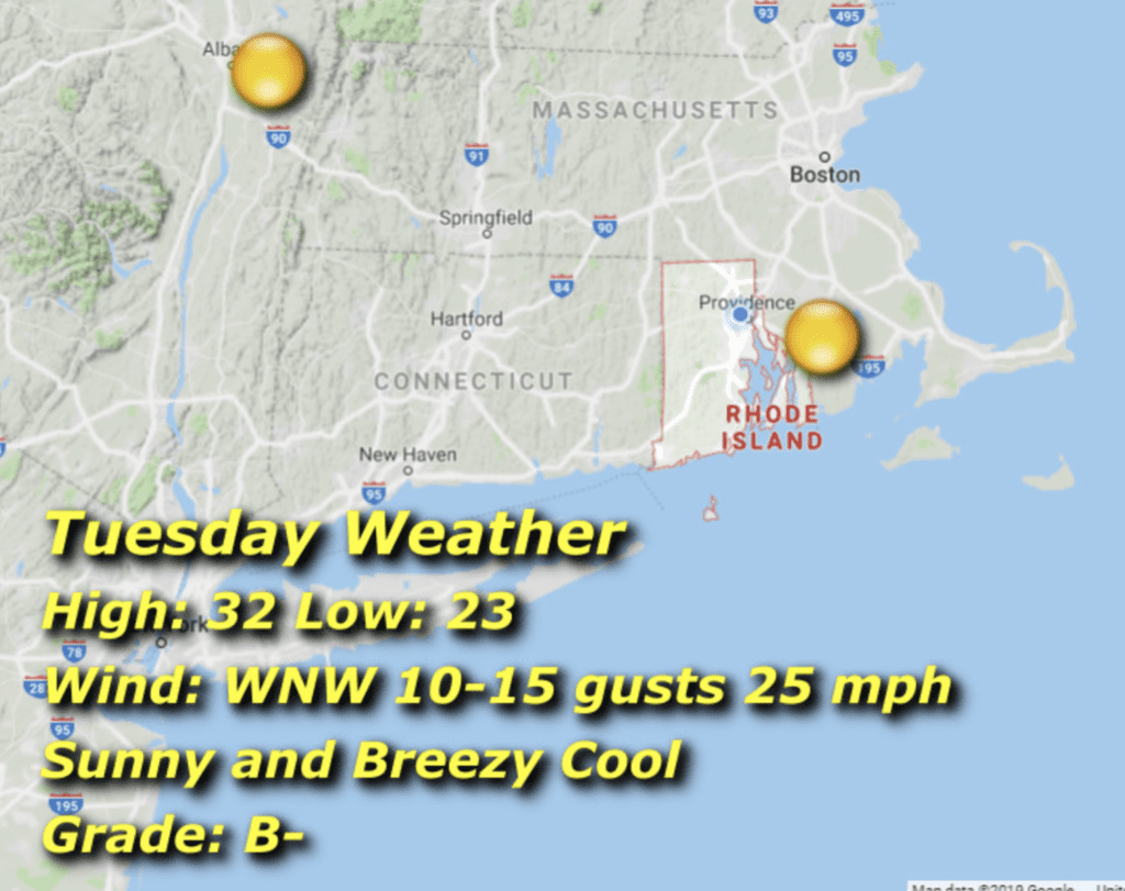 A map of the weather in rhode island.