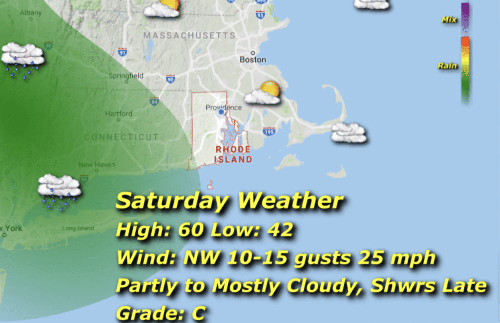 A map of the weather in rhode island.