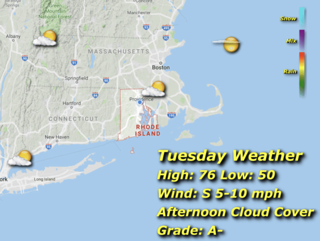 A map of the weather in rhode island.